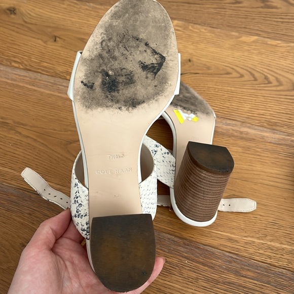 Cole Haan sandals 3 inch 
Gray white snakeskin buckle strap 
Size 7.5 - Picture 4 of 4